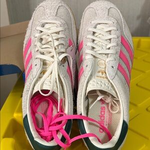 Adidas Women's Pink, White, and Green Sneakers